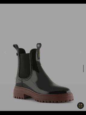 Black Gloss Chelsea Rain Boot with Brown Lug Sole
